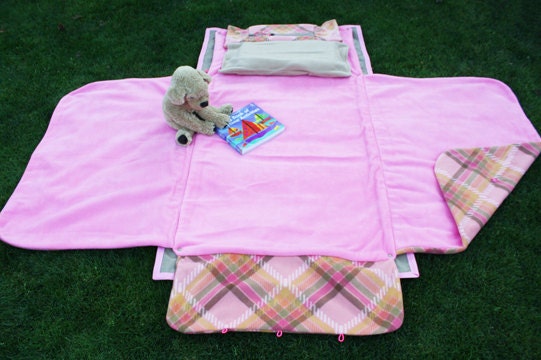 Pink Plaid nap mat, play mat - Pink Argyle KidCozy