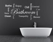 Bathroom words wall sticker soap enjoy bubbles clean fresh tranquility bathe calm shower peace