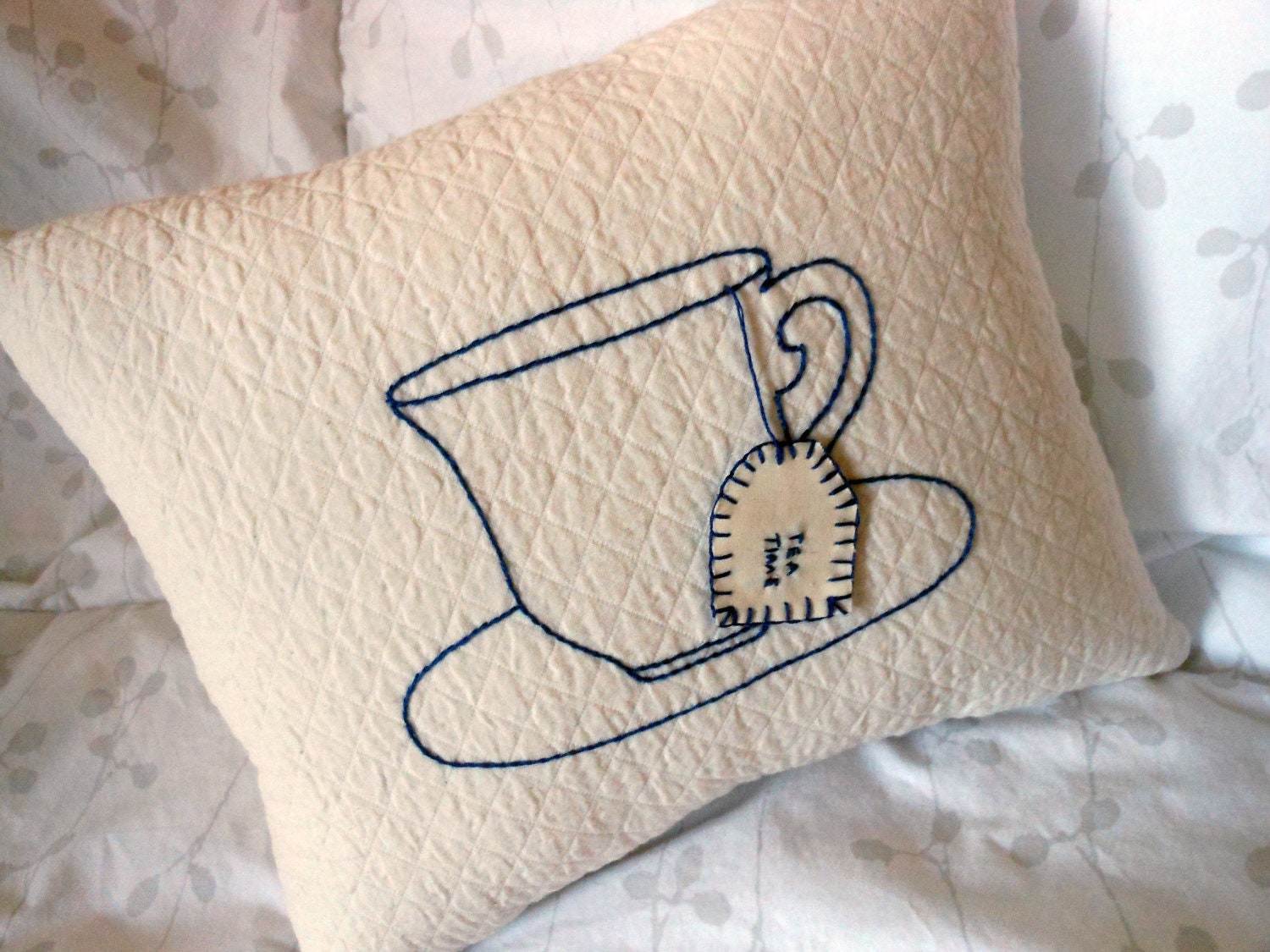 Tea Cup Pillow -Tea Lovers Gifts/ Decor (Blue and White) Mother's Day Gifts