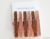 Burnt Brown and Rose Glitter Clothespins - Set of 6 - Large