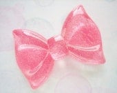 1 pc - Big Rose Pink Glitter Bow Decoden Cabochon (60x43mm) BL10011