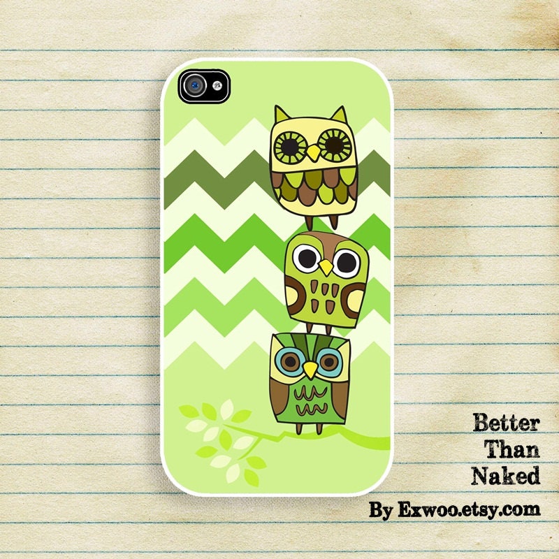 Owls -  iPhone 4 Case, iPhone case, iPhone 4s Case, iPhone 4 Cover, Hard iPhone 4s Case Light green