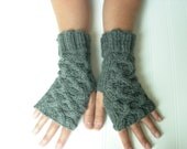 Windy City Lattice Cabled Fingerless Gloves, Grey Titanium, Winter Fashion