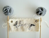 Pom Pom Wedding Cake Topper- personalized ombre banner with your message, wedding, birthday