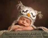 Newborn Sleepy Baby Owl Hat Photo Prop or Halloween Costume-Crocheted in your choice of colors