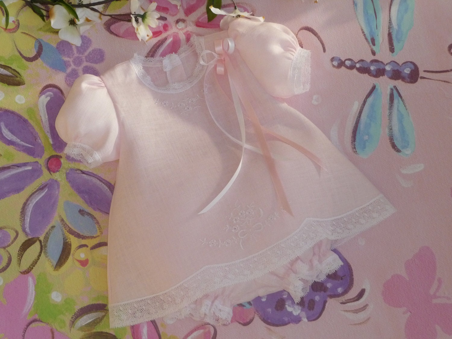 Embroidered Baby Linen Dress and Panty Cover