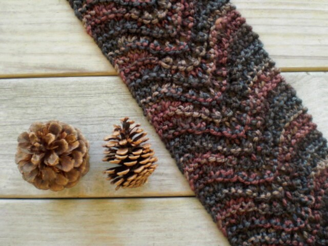 Rustic scarf / earthy autumn brown / mauve / hand knit / slate blue / tan / scarflette / winte wheat flower / cottage chic / cozy