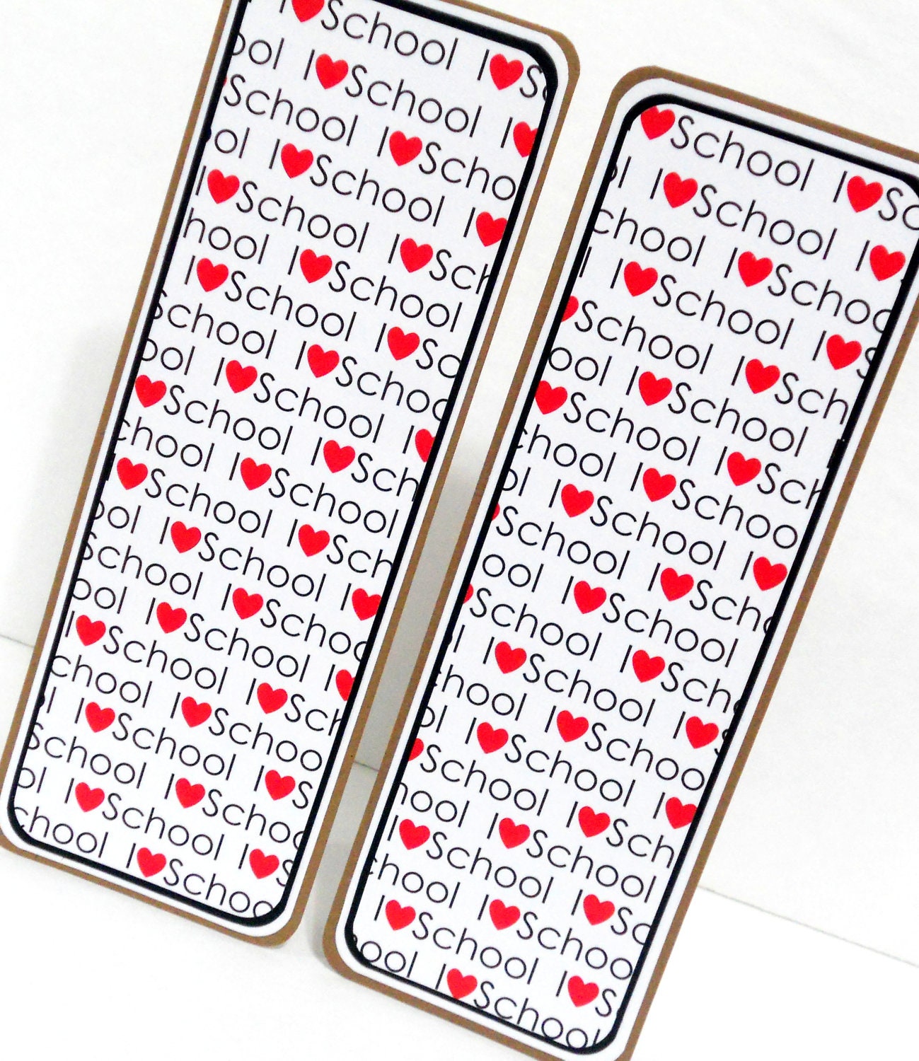 I love School Bookmarks Set of 2- approx. 2 1/2 x 7 inches