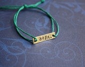 Custom Hand Stamped Brass Rectangle Charm Hemp Bracelet- (Pick your own Color and Phrase)