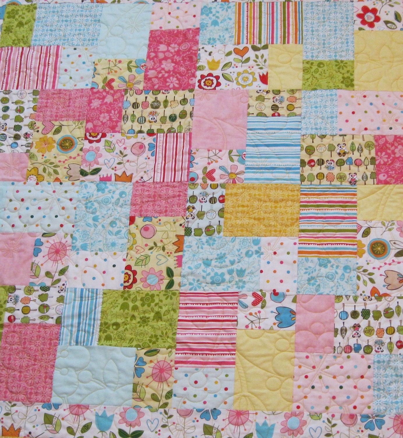 Sale MADE TO ORDER Sunny Happy Skies Baby or Toddler Girl Quilt--39" x 48"