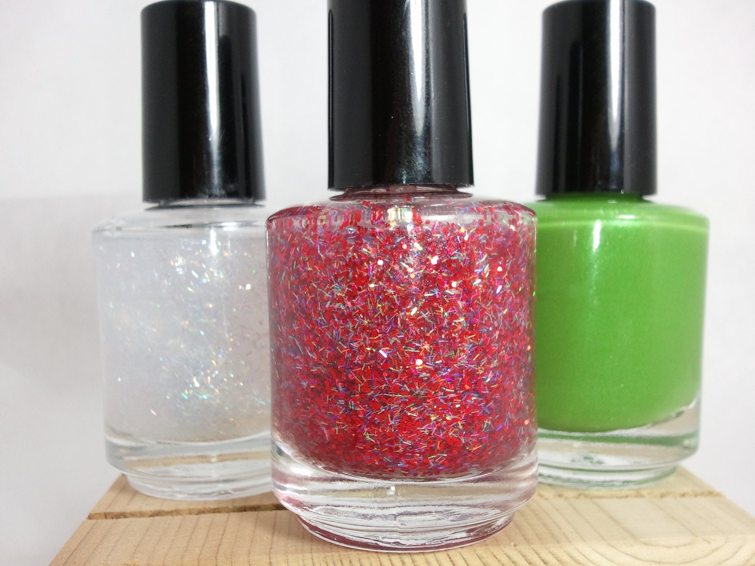 SALE SALE SALE  Nail polish Holiday Cheer three glitter polish set red green tinsel glitter polish