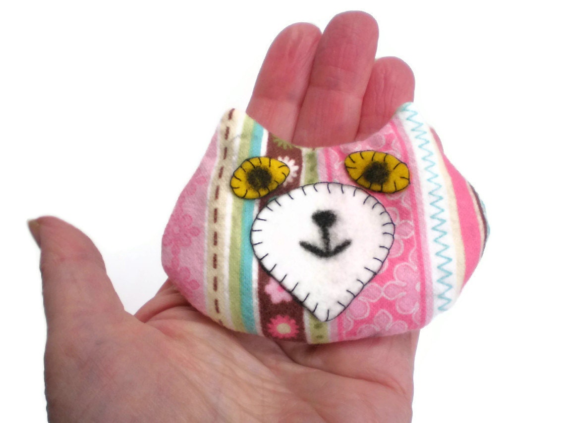 Cat Head Rice Heat Cold Pack Microwavable for Hand Pocket or Kids Boo Boos and Ouchies Pink Green White Blue Brown Stripe
