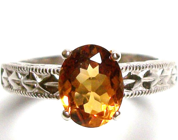 Madeira citrine engraved shank ring s7, gifts for her,     "Madeira Memories"