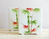 Vases or Planters Square with Zen Bamboo Motif, Pair