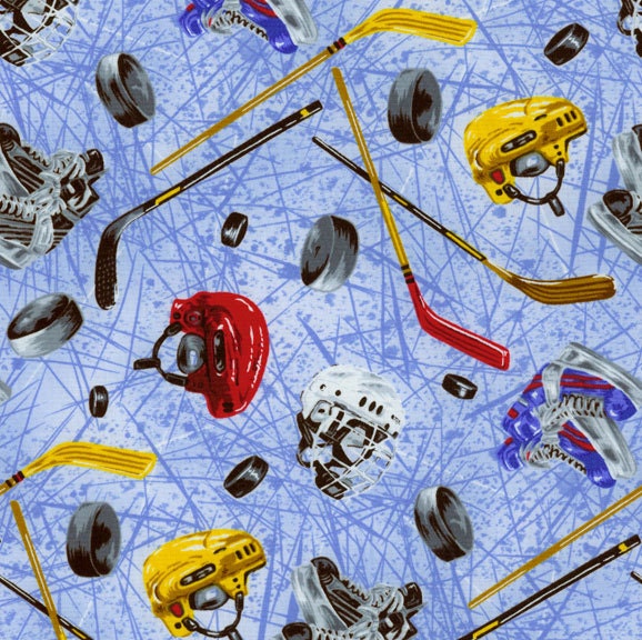 Cotton Quilting Fabric Hockey Equipment by by TheFabricVineyard
