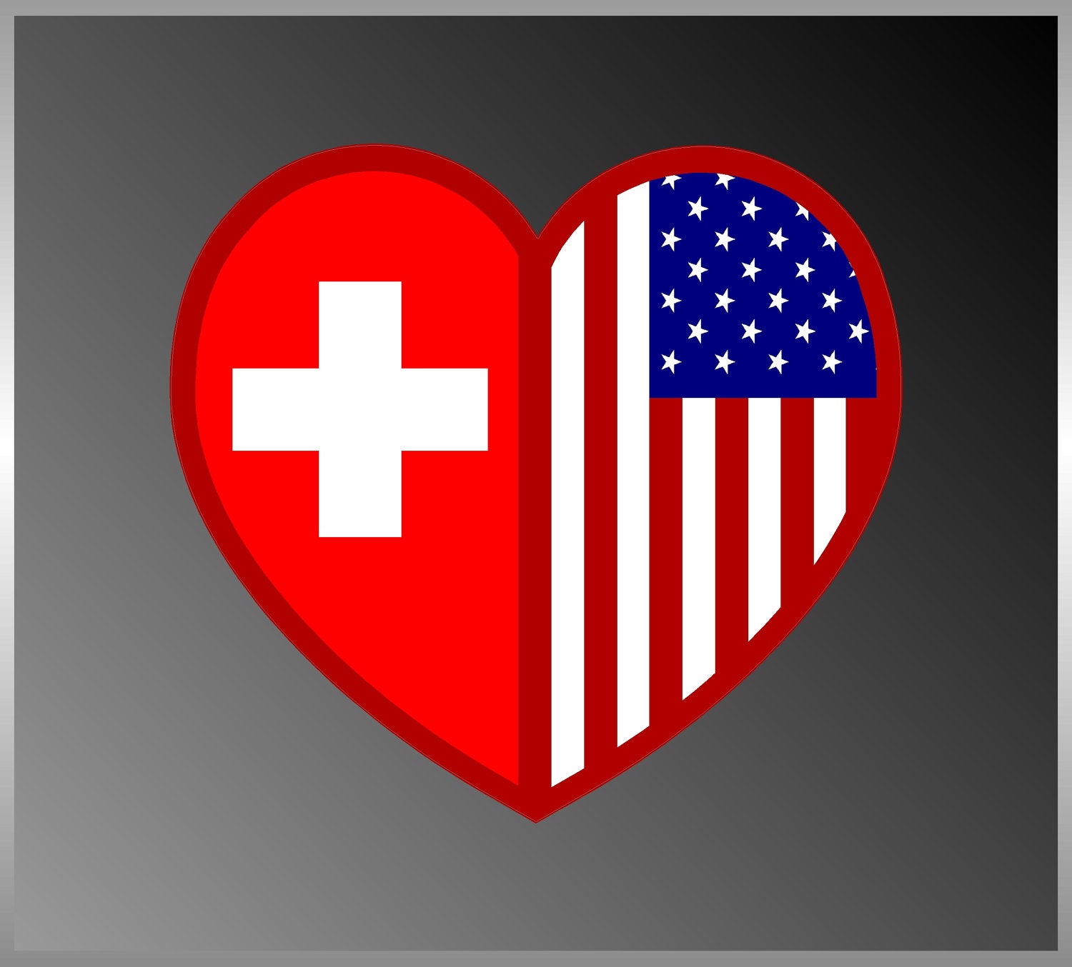 USA Switzerland Dual Flag American Heart Bumper Sticker Euro Decal 5" X 5"
