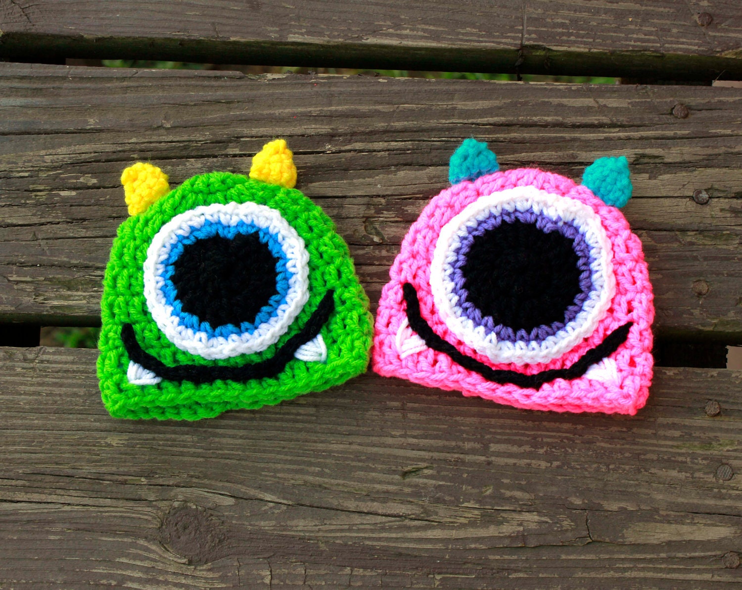 Newborn, Infant, Child Size Happy Little Monster Crochet Hat