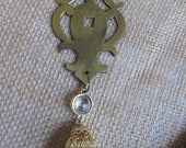 Vintage Necklace--Gold Door Plate with Large Pearl Drop. As featured in Country Living Magazine.