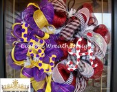 Deco Mesh LSU and Alabama House Divided Wreath