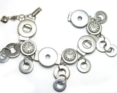 Industrial Steampunk Bracelet, recycled, upcycled, charm, silver, washers, handmade, eco friendly, ooak, one of a kind