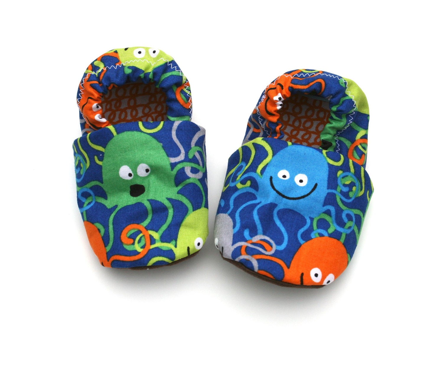 Organic Cotton Octopus Baby Shoes- Eco Friendly Ocean Theme - 0 3 6 12 18 months Children's Clothing Booties- Baby Clothes