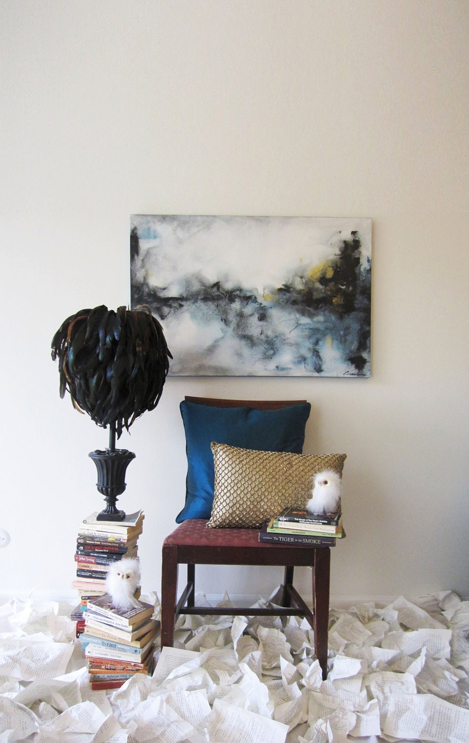 24" x 36" Abstract Painting blue, gold, black