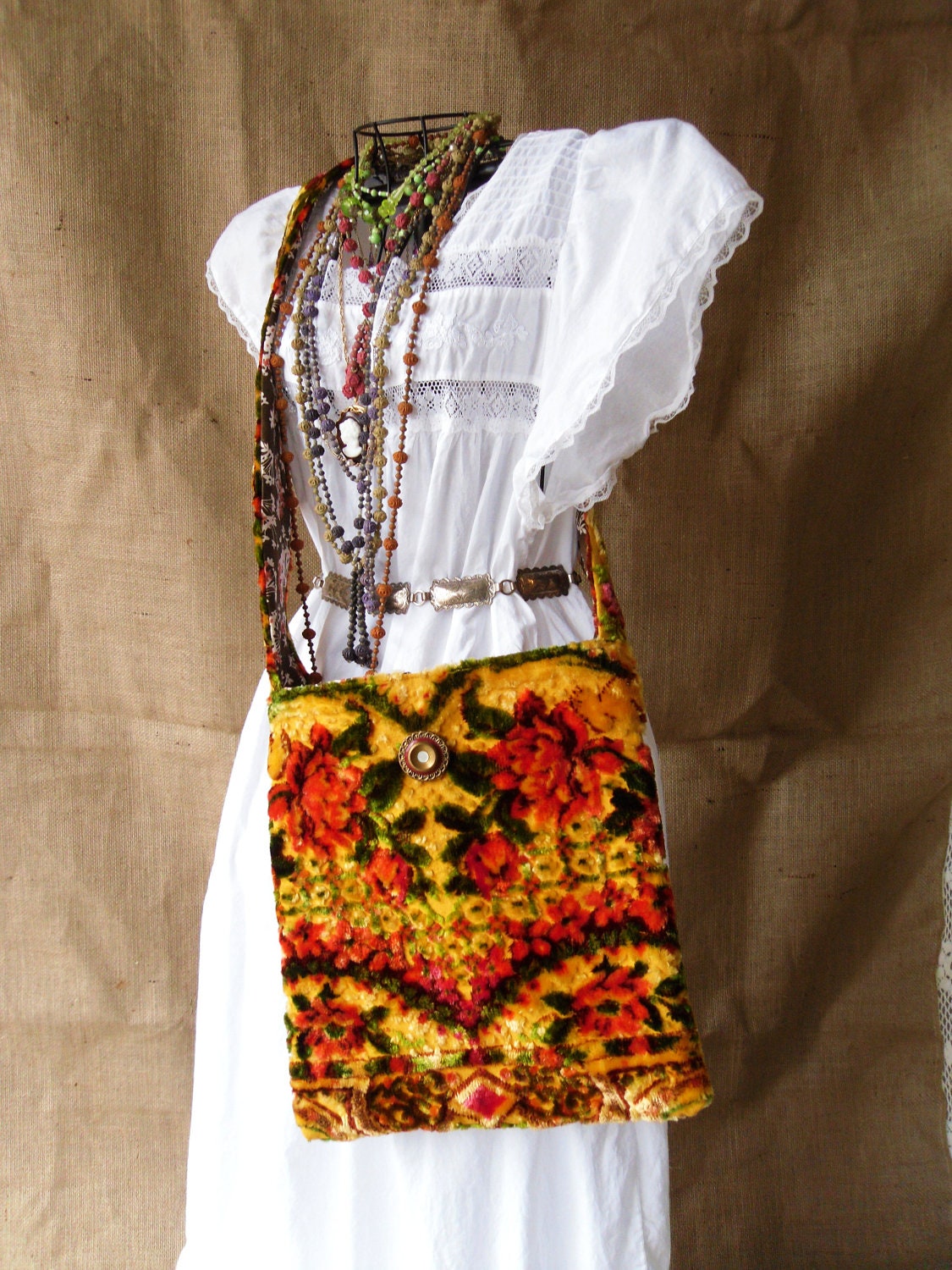 Messenger/Crossbody Boho, Hippie, Italian Velvet Tapestry