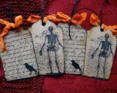Gothic Halloween Gift Tags - The Raven & Skeleton - 4-Pack
