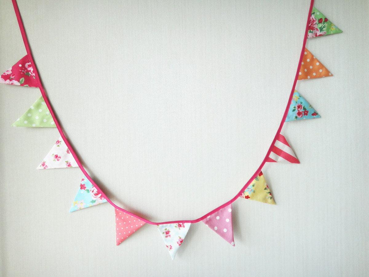 Mini Shabby Chic Bunting, Garland, Banners, Photo Prop, Floral, Roses, Stripes, Polka Dots - 1.5 yards (Made to order)