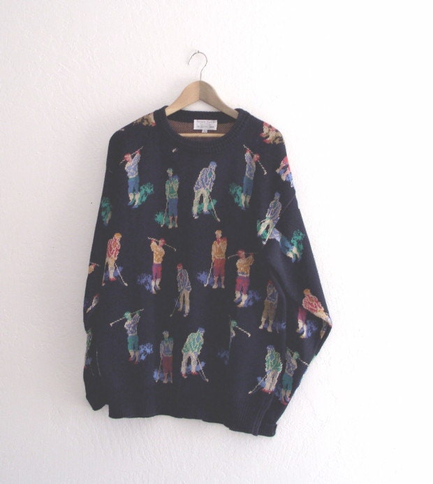Vintage Golf Print St.Raphael Men Sweater Large XL Made in USA