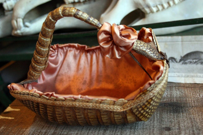 Vintage Armadillo Basket with Satin Liner