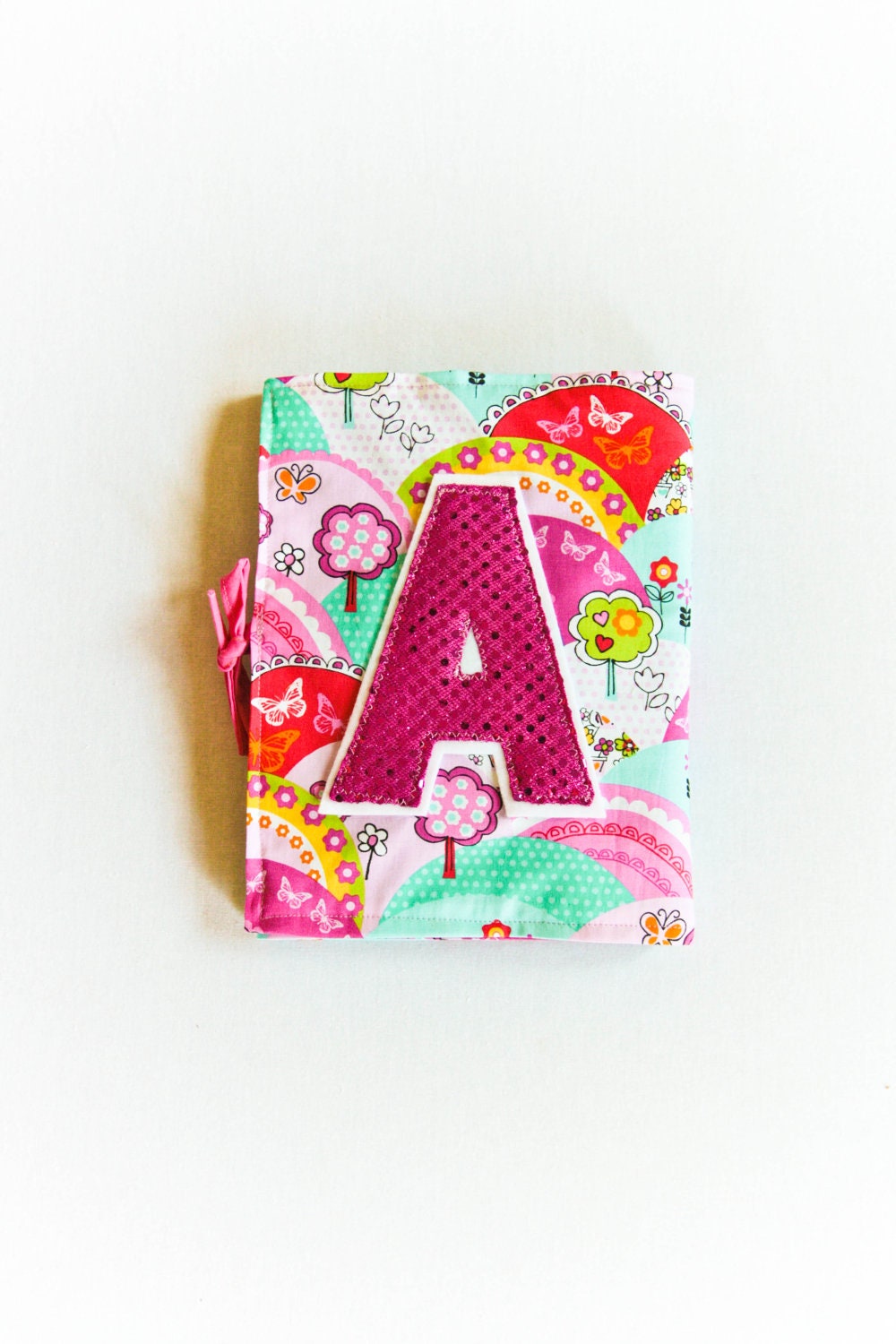 Personalized Pink Notebook for Girls, Custom Gift, Journal Set with Sequin Fabric Initial, Pink Aqua Il_570xn