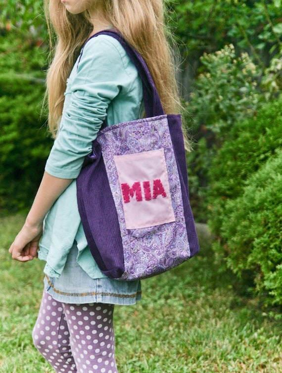 Personalized Tote Bag, Custom Purple Pink Corduroy Girls Handbag Il_570xn