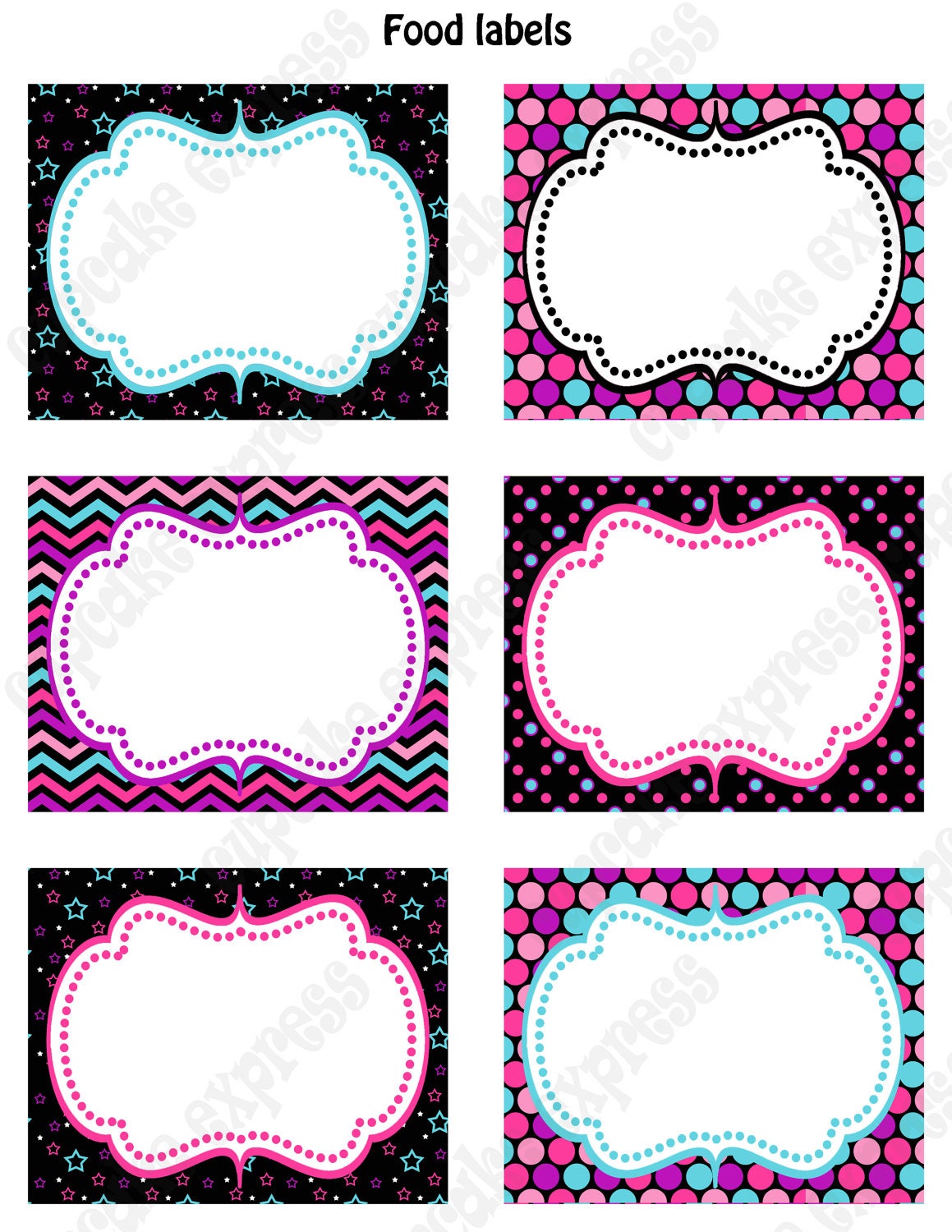 INSTANT DOWNLOAD diy Rockstar Girl Birthday Party PRINTABLE Food Labels pink black purple rock star Il_570xn
