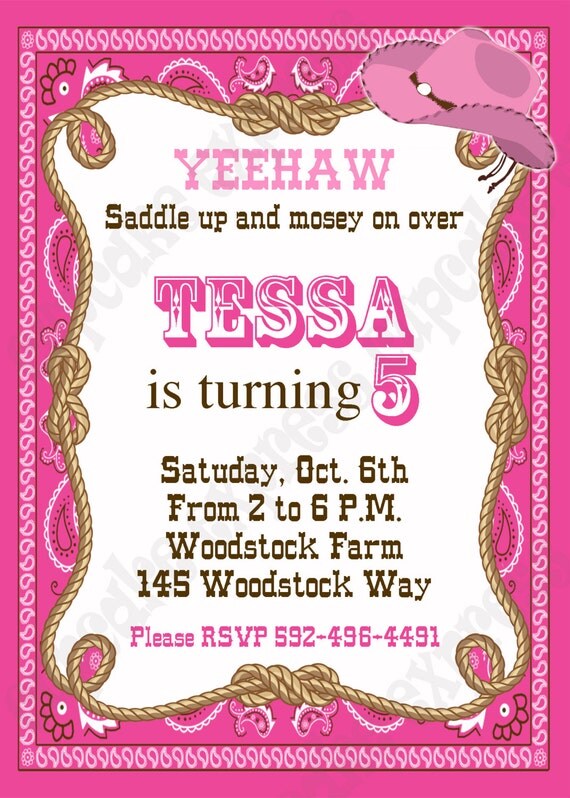 DIY Cowgirl Birthday Printable Party Invitation pink brown NEED them printed see price chart... Il_570xn