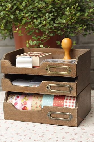 Washi Tape Organizer, Desktop Organizer, Masking Tape Holder, Storage Box Set - Antique Wood Finish (Large Size)