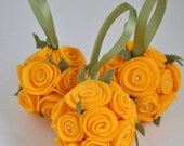 SET OF THREE Marigold Yellow Home Decor Ornaments with Olive Green Leaf Accents