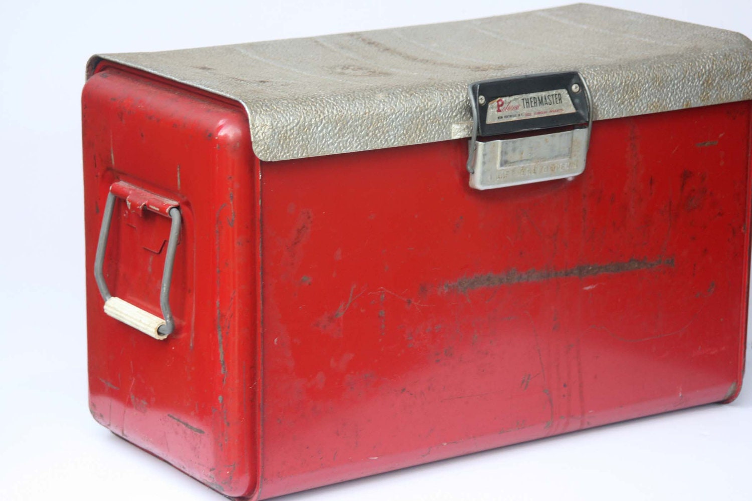 Red Metal Cooler - Silver Aluminum Lid - Thermaster