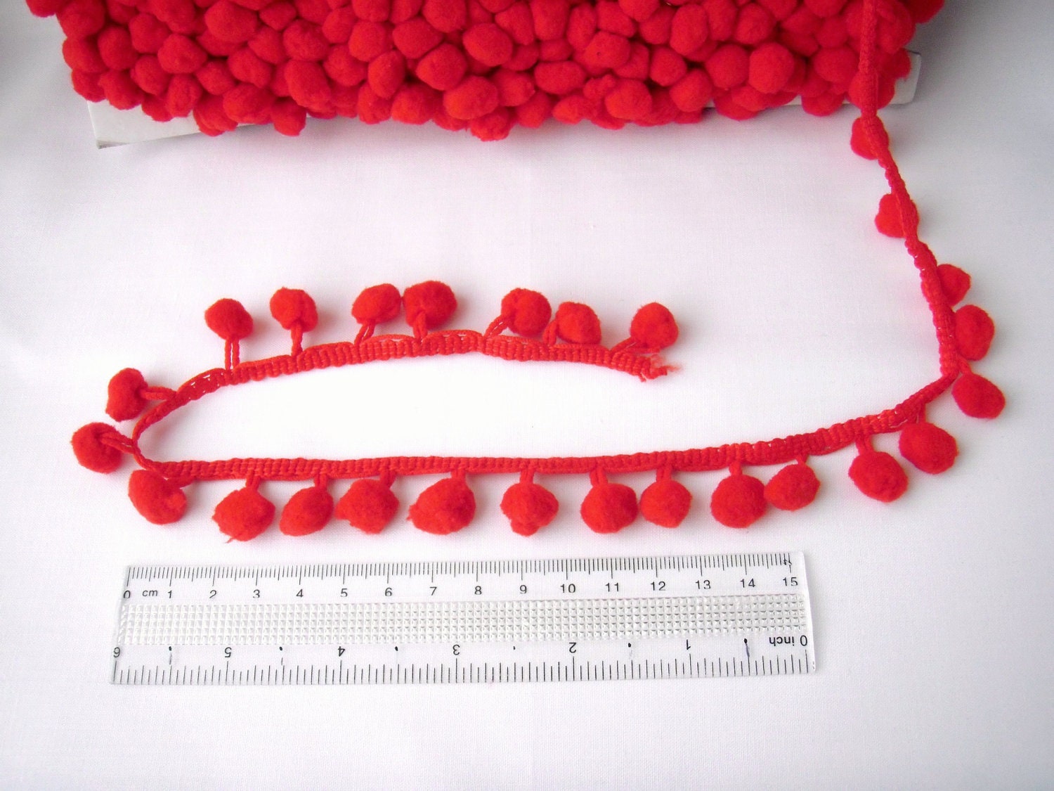 2m Pom Pom Bobble trim Tomato Red Destash sale