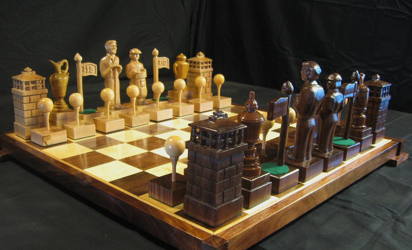 Hand Carved Golf Chess Set 2012 handmade on etsy