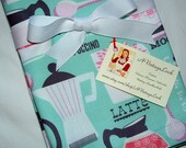 Valance Cotton 14 x 40  RETRO  French Roast on Aqua Print Window Valance