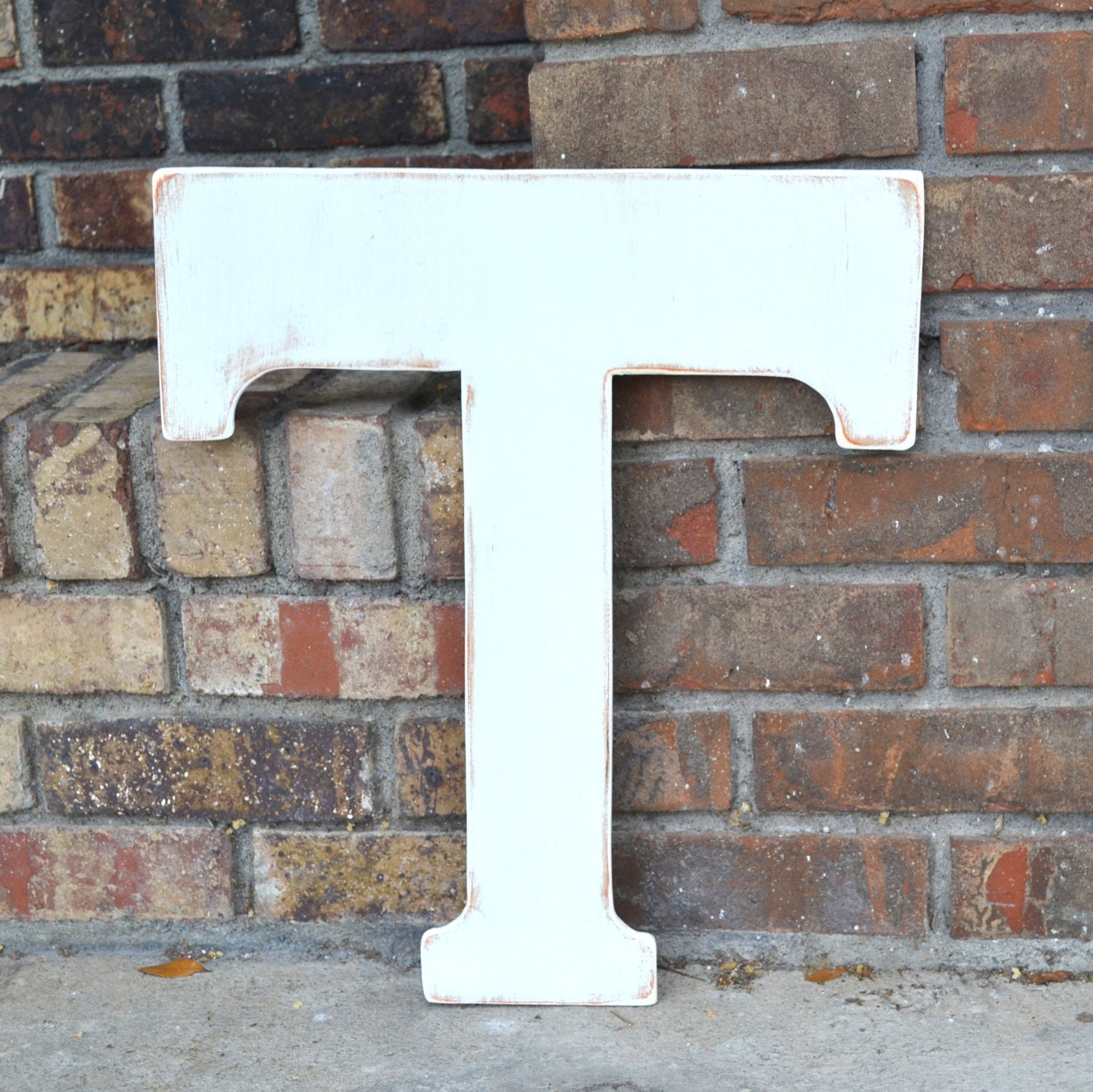 18" Wooden Letter T, Distressed White, Classic Font - all letters many colors available