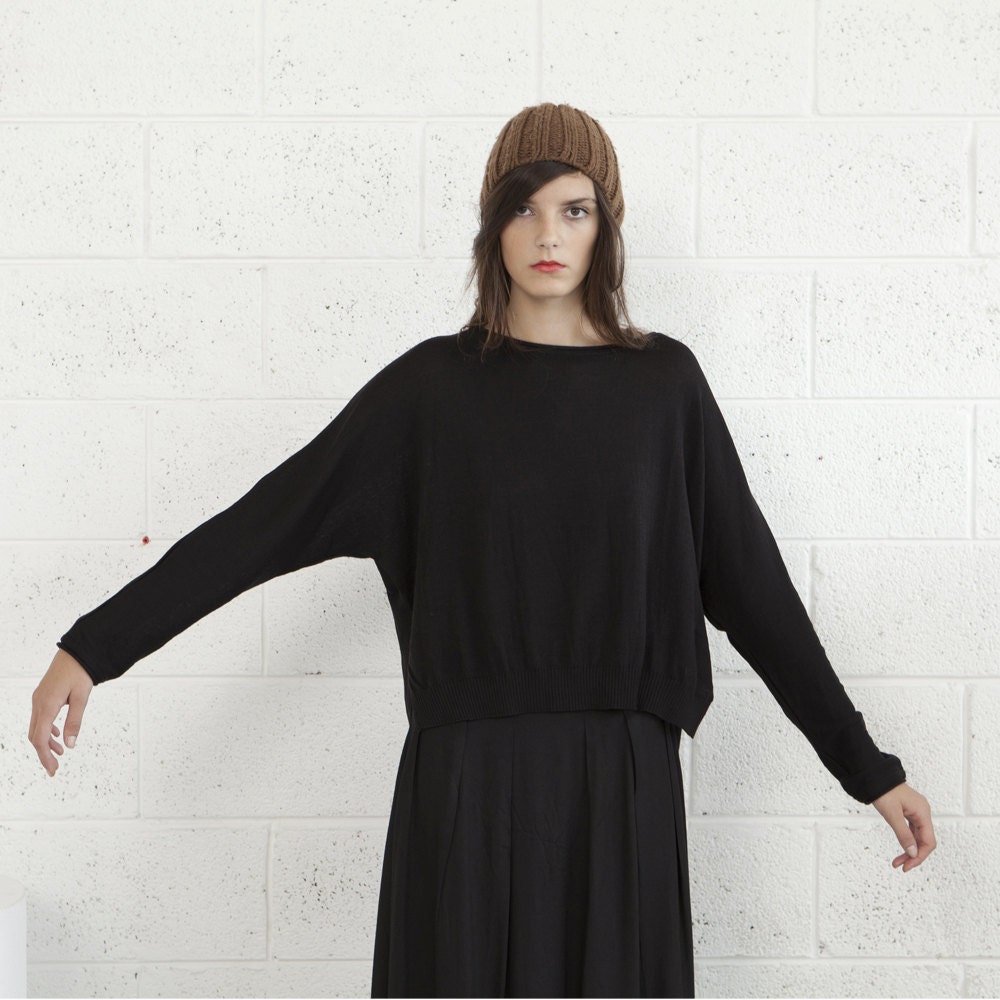 Autumn fashion,black sweater,kimono cut sweater,womans sweater