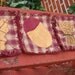 Primitive Rag Quilt Coasters or Candle Mats- Set of 4 Burgundy Homespun with Assorted Appliques