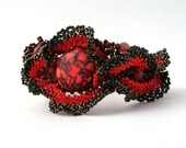 Beaded bracelet, Beadwork bracelet, Seed bead bracelet, Red freeform peyote stitch bracelet, Summer fashion