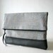 Fashion Leather Fold over clutch Leather bottom Vintage Wool Fabric