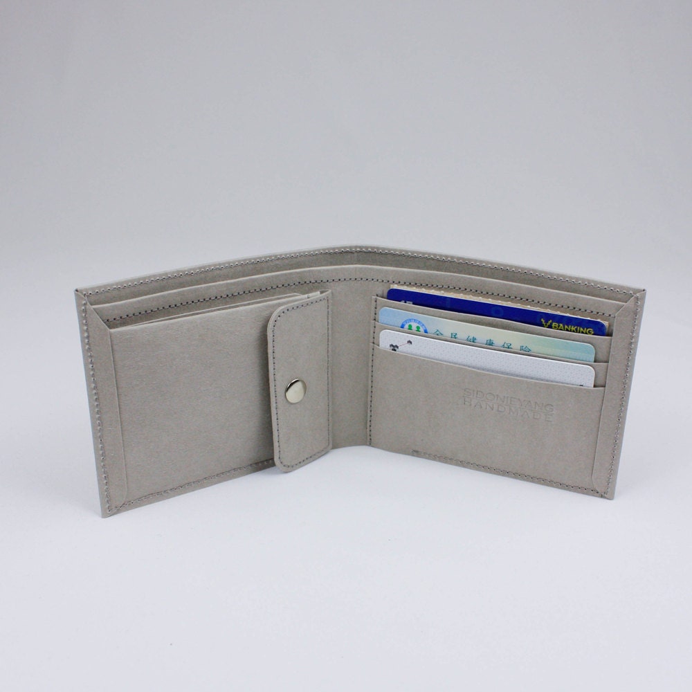 Men's Wallet with Coin Pocket made from Washable Kraft Paper in Gray