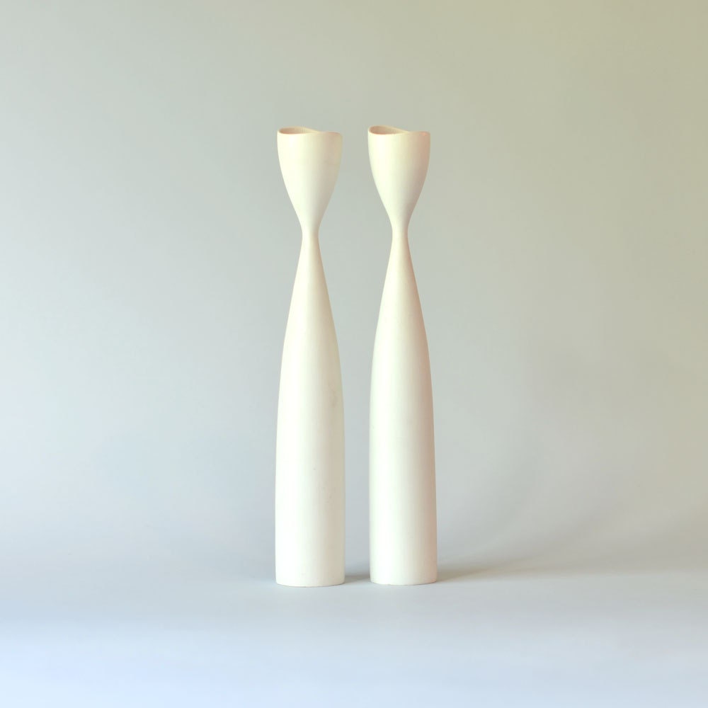 Set of White Danish Wooden Candlesticks - thelittlegreenhouse