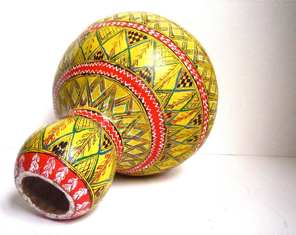 RESERVED for Ana  vintage hand painted gourd