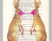 2 blackrabbits with bubblegum-2- ORIGINAL ARTWORK Hand Painted Mixed Media on 1920 famous Parisien Magazine 'La Petit Illustration' xyz